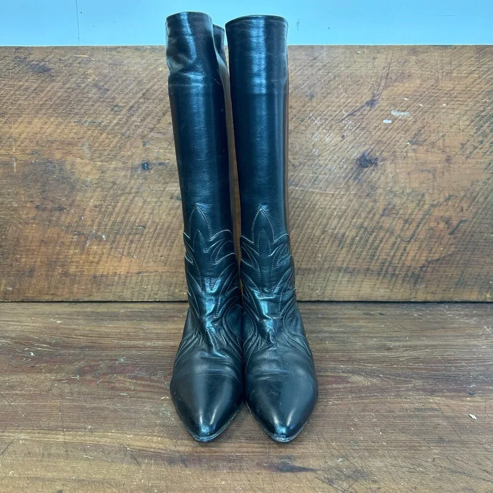 Walter Steiger Black Leather Knee High Boots Size 37 - Picture 5 of 13